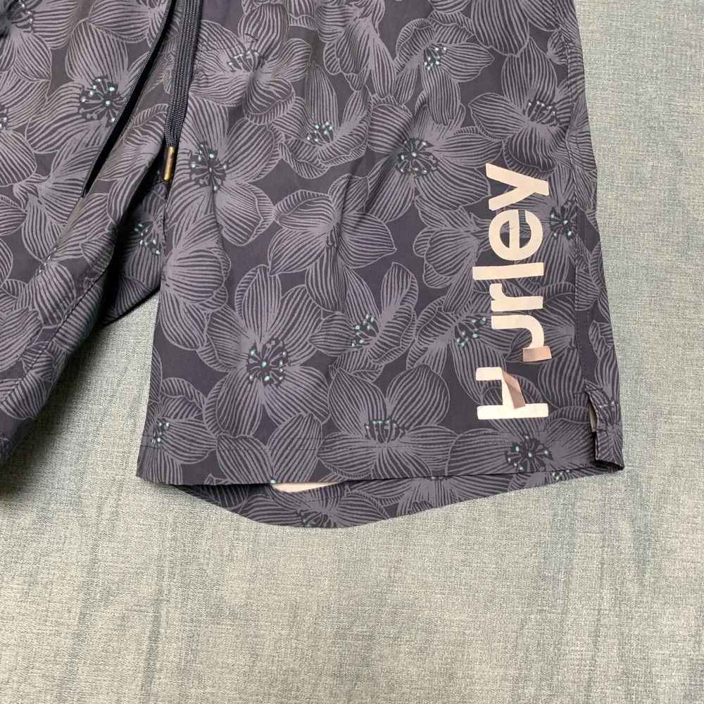 Hurley Board Shorts Men XL Gray Floral Comfort Stretch Drawstring Waist Swimwear